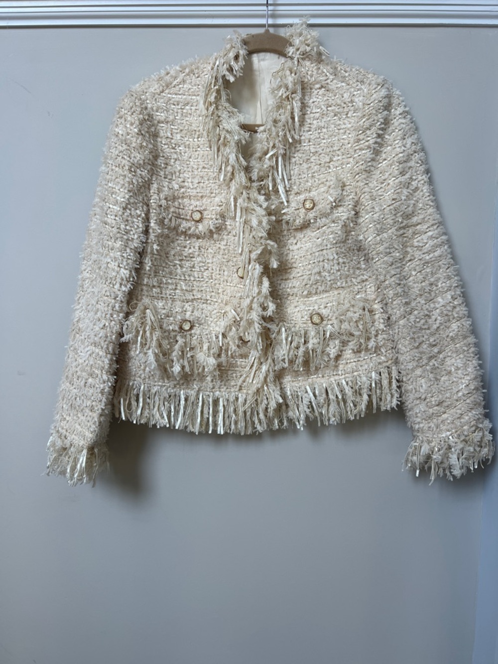 Cream Fringe Tweed Jacket